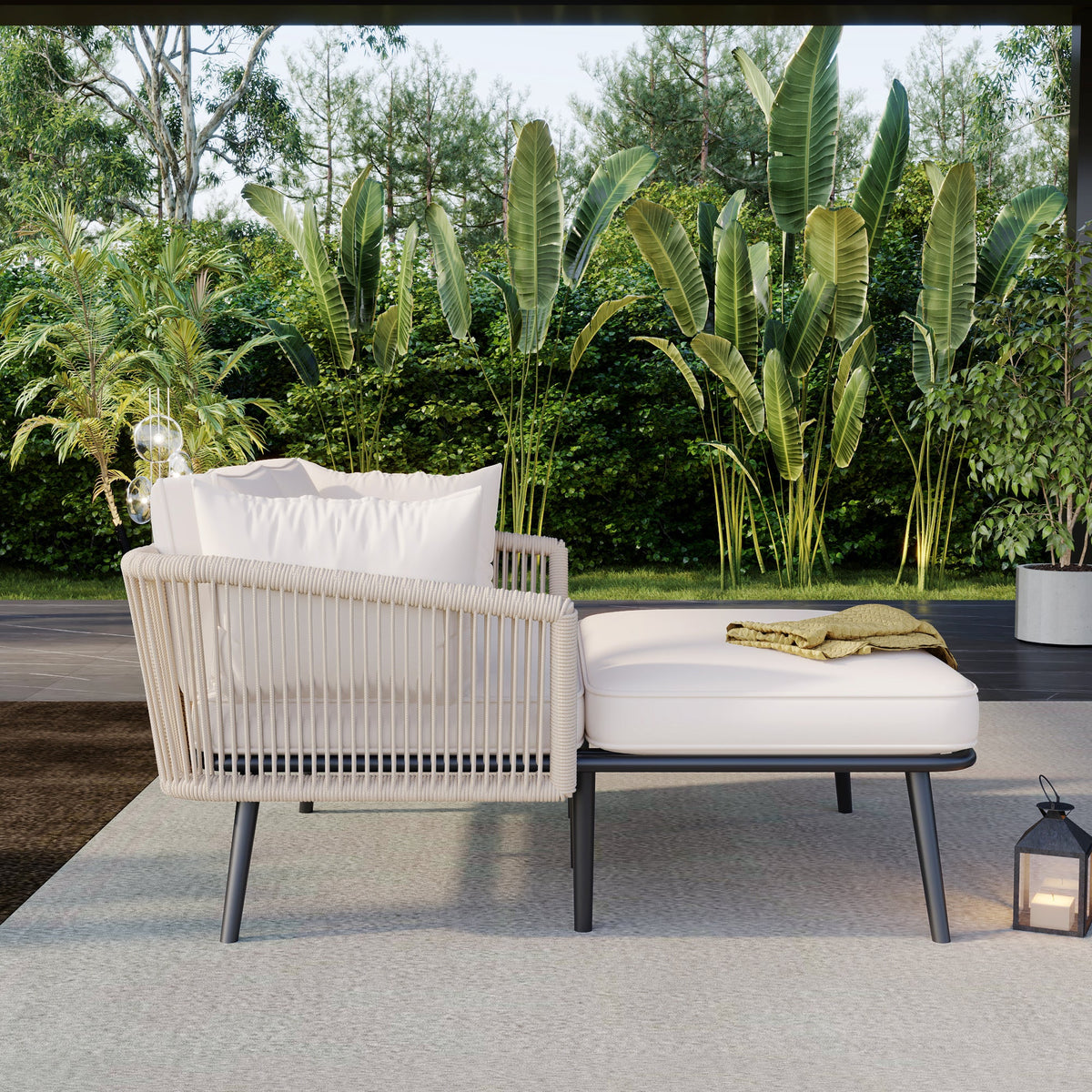 Garden Sofa With 2 Cushions And 2 Cushions,outdoor Sun Lounge, Garden Lounge, Balcony Furniture Set, Lounge Furniture, Terrace Furniture,cushions Are Removable And Washable, Beige