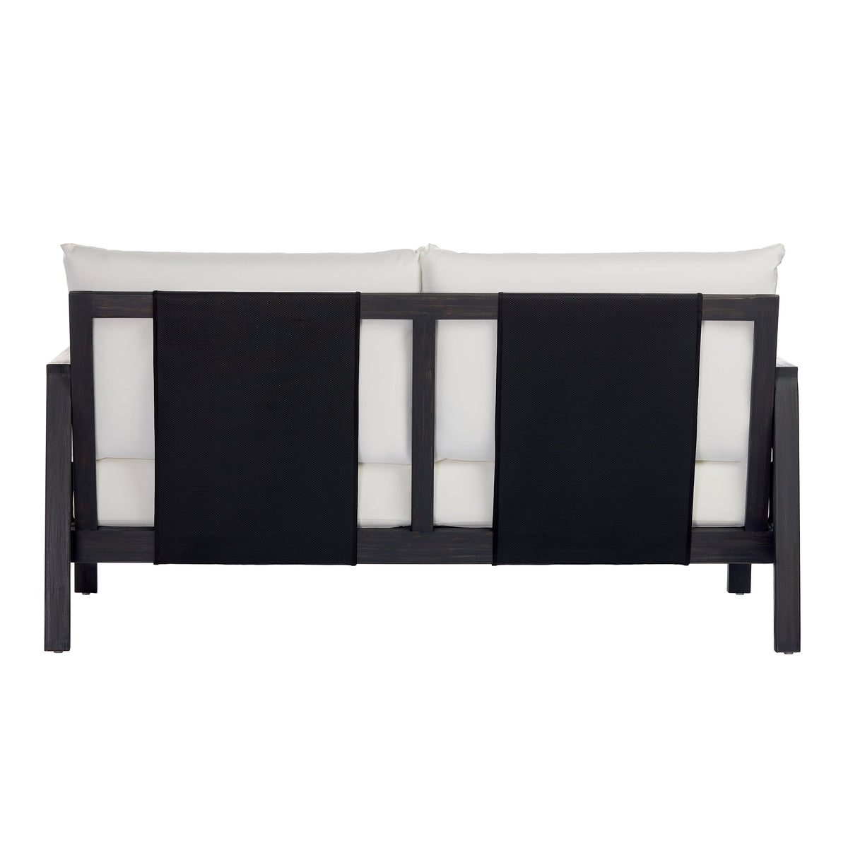 4-Piece Outdoor Sofa Set with Cushions - Acacia Wood, Waterproof Cushions, Dark Grey/White+Black