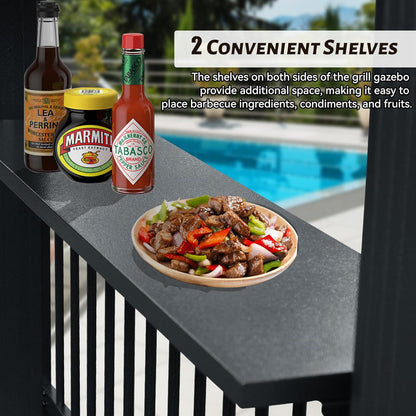 6.5x12FT Hardtop Grill Gazebo with Two Side Shelves - Gray