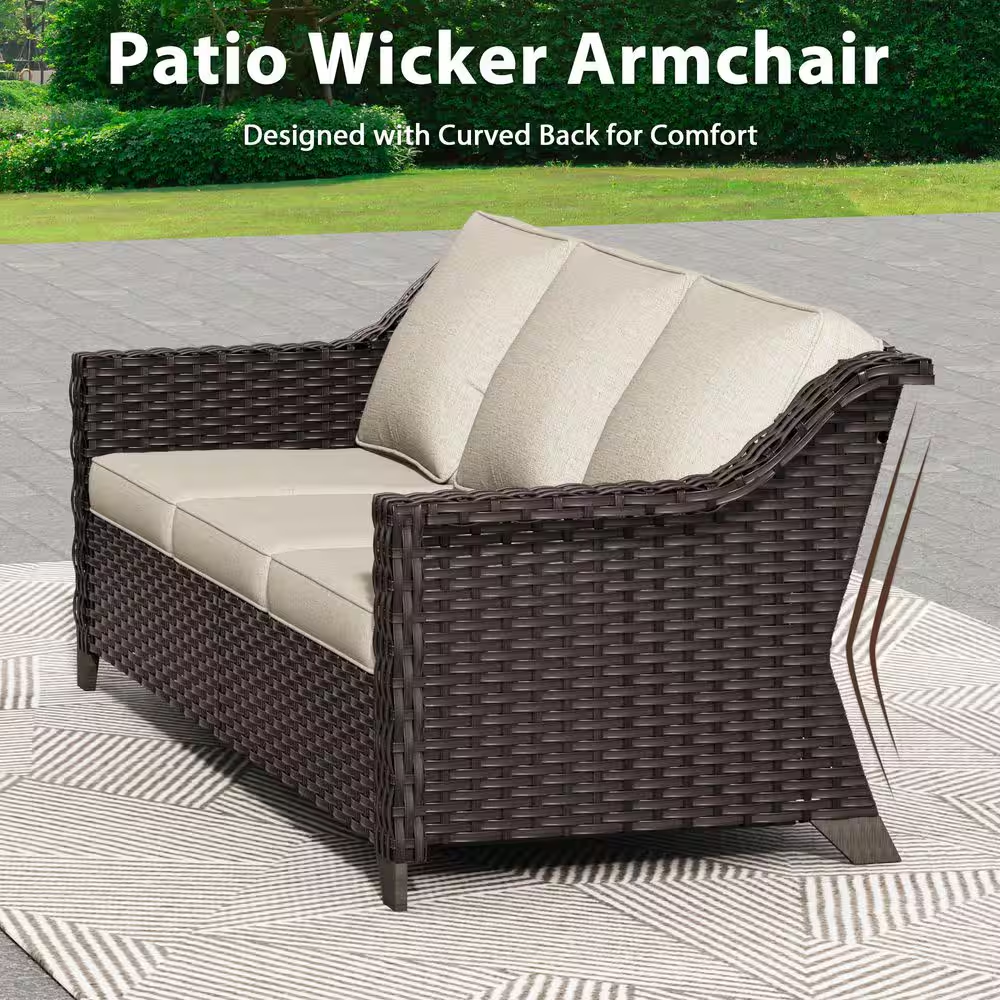 5-Piece Wicker Outdoor Patio Conversation Sectional Set with Beige Cushions