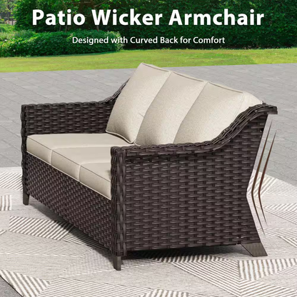 5-Piece Wicker Outdoor Patio Conversation Sectional Set with Beige Cushions