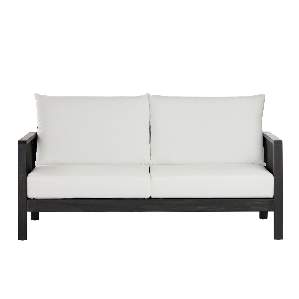4-Piece Outdoor Sofa Set with Cushions - Acacia Wood, Waterproof Cushions, Dark Grey/White+Black