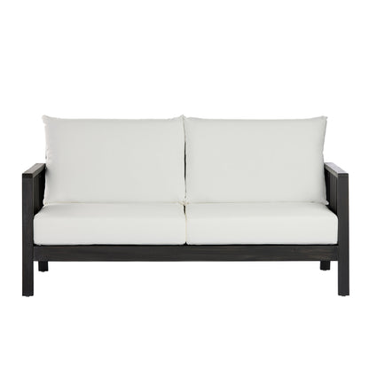 4-Piece Outdoor Sofa Set with Cushions - Acacia Wood, Waterproof Cushions, Dark Grey/White+Black