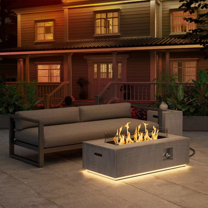 42 In. 50,000 BTU Propane Fire Pit Table Rectangle Outdoor Propane Gas Firepit with LED Light