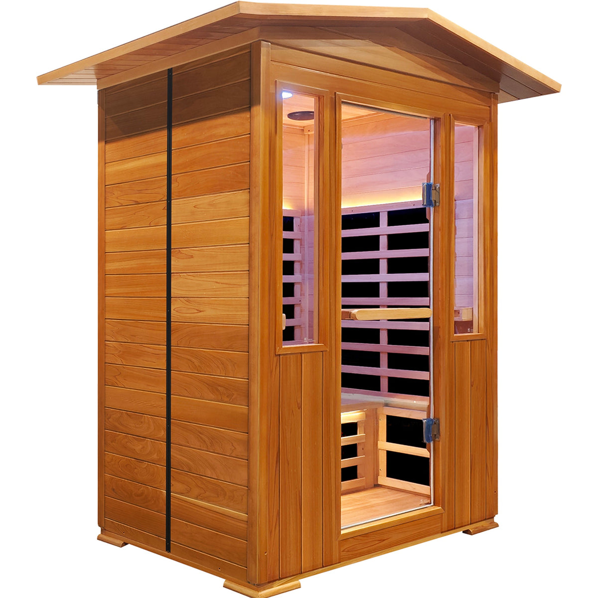 Outdoor Red Cedar Infrared Sauna Room with Bluetooth & Ambient Lighting - Natural