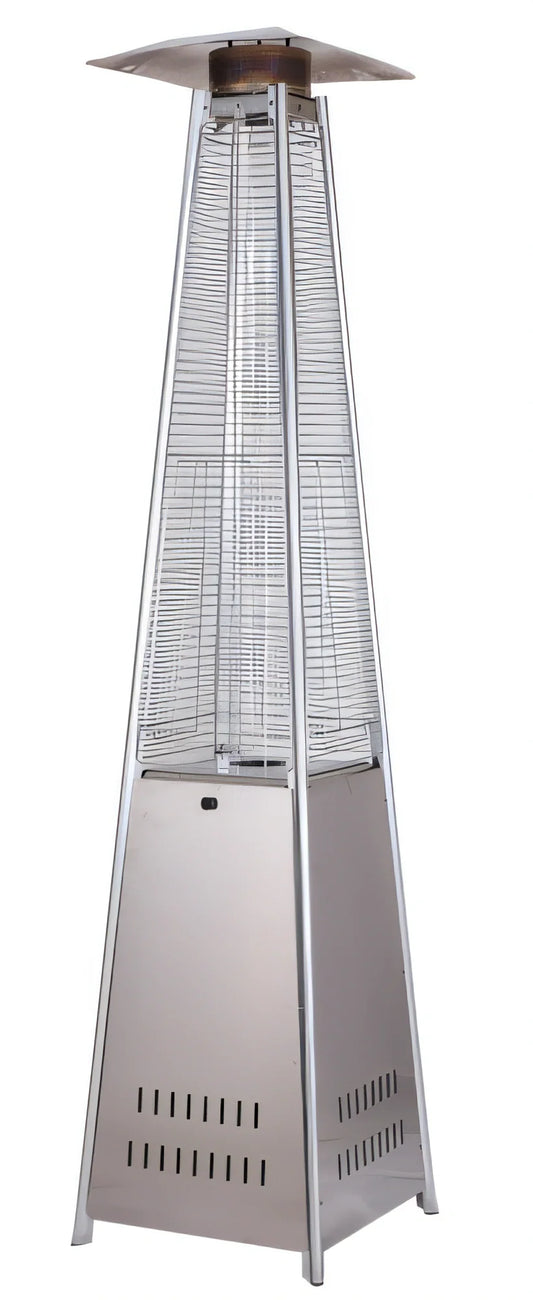 Omcan 47879 Freestanding Stainless Steel Pyramid Propane Patio Heater, 42,000 BTU, 89.4-Inch Tall, With Casters